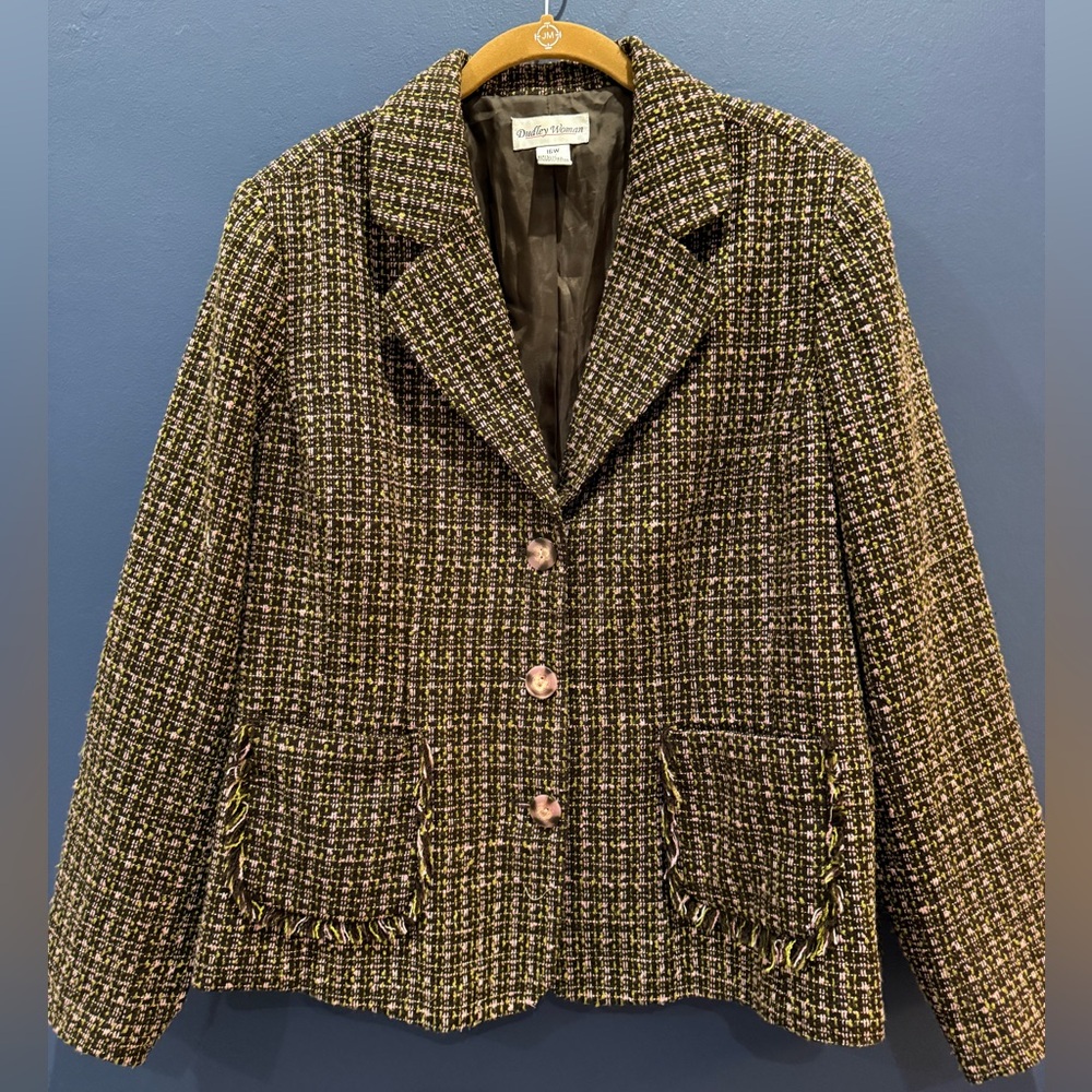 Women’s blazer jacket tweed brown multi colored size 16 W